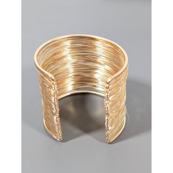 Retro Modernist Gold Tone Wire Wide Cuff Bracelet Bold 6.5" - Picture 3 of 5